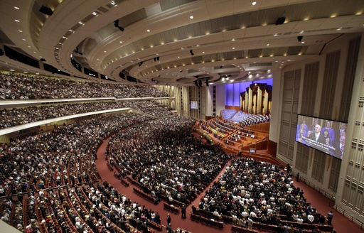 FILE - The opening session of the two-day Mormon church conference is shown Saturday, Oct. 5, 2013, in Salt Lake City. (AP Photo/Rick Bowmer, File)