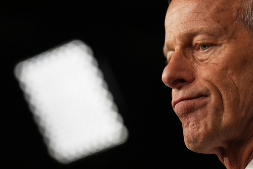 Senate Majority Leader John Thune, R-S.D., speaks to reporters Tuesday, Sept. 30, 2025, at the U.S. Capitol in Washington, as the U.S. government is on the brink of the first federal government shutdown in almost seven years.. (AP Photo/Jacquelyn Martin)