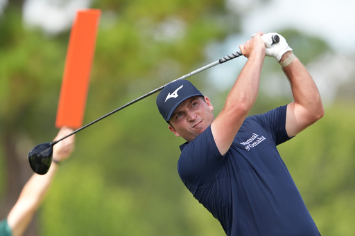Steven Fisk watches his drive from the No. 1 tee during the fourth round of the Sanderson Farms Championship golf tournament, Sunday, Oct. 5, 2025, in Jackson, Miss. (AP Photo/Rogelio V. Solis)
