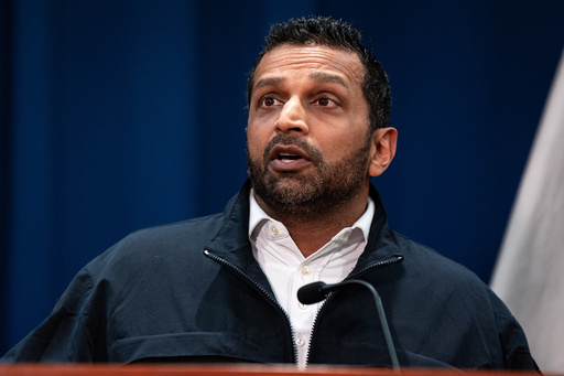 FBI director Kash Patel speaks at a press conference announcing the arrests of Portland Trail Blazers head coach Chauncey Billups and Miami Heat guard Terry Rozier in connection with a federal investigation into sports betting and illegal gambling, Thursday, Oct. 23, 2025, in New York. (AP Photo/Angelina Katsanis)