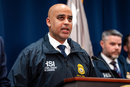 Homeland Security Investigations New York Special Agent in Charge Ricky J. Patel speaks at a news conference announcing numerous arrests in illegal sports betting and poker game schemes at the U.S. Attorney's Office, Thursday, Oct. 23, 2025, in New York. (AP Photo/Angelina Katsanis)