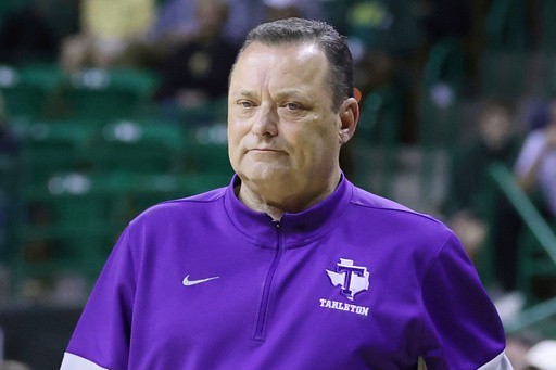 FILE - Tarleton State head coach Billy Gillispie looks on during the first half of an NCAA college basketball game against Baylor, Tuesday, Dec. 6, 2022, in Waco, Texas. (AP Photo/Rod Aydelotte, File)