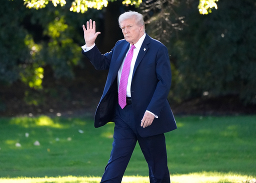 President Donald Trump waves as he walks to board Marine One before departing from the South Lawn of the White House, Friday, Oct. 17, 2025, in Washington. (AP Photo/Alex Brandon)
