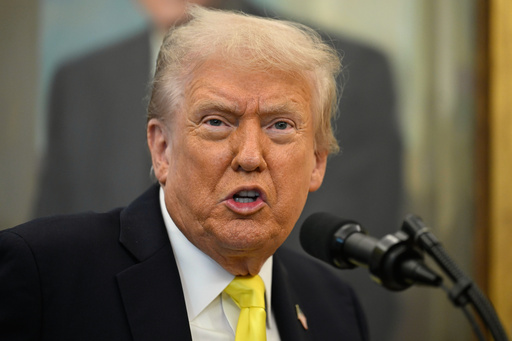 President Donald Trump speaks during an event in the Oval Office at the White House, Wednesday, Oct. 15, 2025, in Washington. (AP Photo/John McDonnell)
