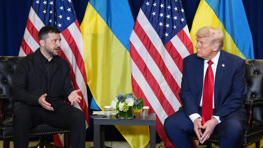 FILE - President Donald Trump meets with Ukrainian President Volodymyr Zelenskyy during the United Nations General Assembly, Sept. 23, 2025, in New York. (AP Photo/Evan Vucci, File)