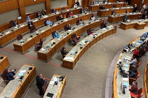 New Mexico Republican state Senate Minority Leader Bill Sharer of Farmington, N.M., speaks at the opening of a special legislative session in Santa Fe, N.M., Wednesday, Oct. 1, 2025. (AP Photo/Morgan Lee)