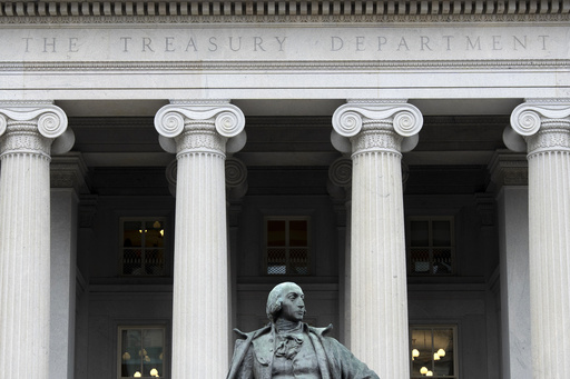 FILE - The Treasury Department building is seen, March 13, 2025, in Washington. (AP Photo/Alex Brandon, File)