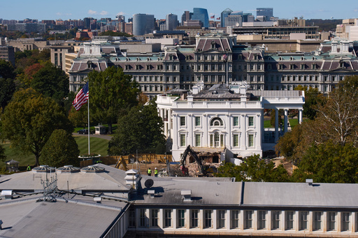 Work continues on the largely demolished part of the East Wing of the White House, Thursday, Oct. 23, 2025, in Washington, before construction of a new ballroom. (AP Photo/Jacquelyn Martin)