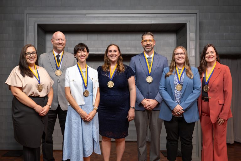 South Dakota State University's newest cohort of endowment holders from left to right: Lacy Knutson, Ryan Lefers, Rachel Willand-Charnley, Erin Miller, T. Michael Farley, Erica Summerfield and Karen Sanguinet.