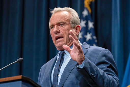 FILE - Health and Human Services Secretary Robert F. Kennedy Jr. speaks during a news conference on the Autism report by the CDC at the Hubert Humphrey Building Auditorium in Washington, April 16, 2025. (AP Photo/Jose Luis Magana, file)