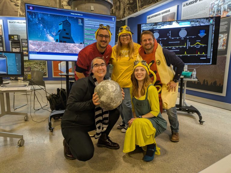 Scientists who work on the LUX ZEPLIN dark matter detector at SURF gathered on Halloween during the annual celebration of Dark Matter Day with the video games and activities they created for the event.