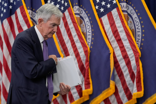 Federal Reserve Chairman Jerome Powell departs after a news conference after the Federal Open Market Committee meeting Wednesday, Oct. 29, 2025, at the Federal Reserve Board Building in Washington. (AP Photo/Manuel Balce Ceneta)