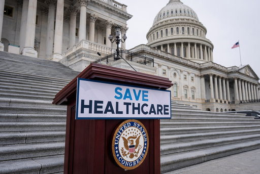 FILE - House Democrats prepare to speak on the steps of the Capitol to insist that Republicans include an extension of expiring health care benefits as part of a government funding compromise, in Washington, Sept. 30, 2025. (AP Photo/J. Scott Applewhite, File)