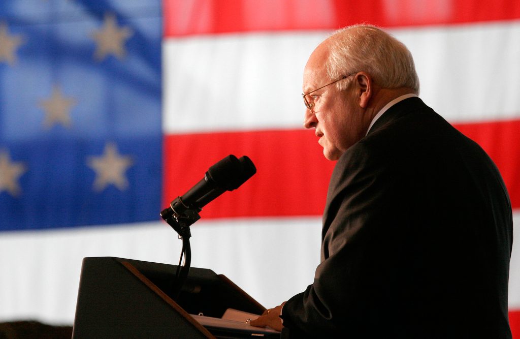 Vice President Dick Cheney delivers his speech to troops at Fairchild Air Force base on Monday, April 17, 2006 in Spokane, Wash. (AP Photo/Dustin Snipes, file)
