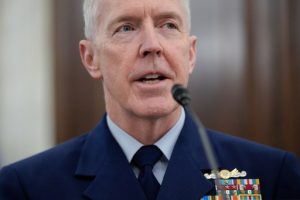 Adm. Kevin Lunday, acting commandant of the U.S. Coast Guard, speaks during a Senate Commerce, Science and Transportation Committee hearing on his nomination for Commandant of the Coast Guard, Wednesday, Nov. 19, 2025, on Capitol Hill in Washington. (AP Photo/Julia Demaree Nikhinson)