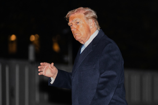 President Trump returns to the White House following a weekend in Palm Beach, Fla., Sunday, Nov. 16, 2025, in Washington. (AP Photo/Allison Robbert)