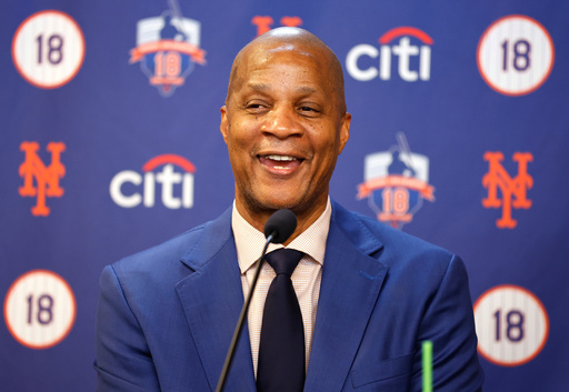 FILE - New York Mets former outfielder Darryl Strawberry speaks before number retirement ceremony, June 1, 2024, in New York. (AP Photo/Noah K. Murray, File)
