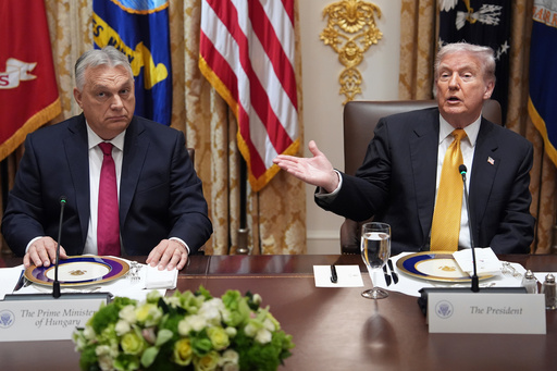 President Donald Trump, right, meets with Hungary's Prime Minister Viktor Orban in the Cabinet Room of the White House, Friday, Nov. 7, 2025, in Washington. (AP Photo/Evan Vucci)