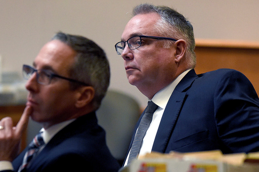 FILE - Stephen Murphy, right, and his attorney Charles Keefe watch as the judge gives the jury instructions following closing remarks during his trial at Hillsborough County Superior Court, Jan. 21, 2025 in Manchester, N.H. (David Lane/The Manchester Union Leader via AP, Pool, File)